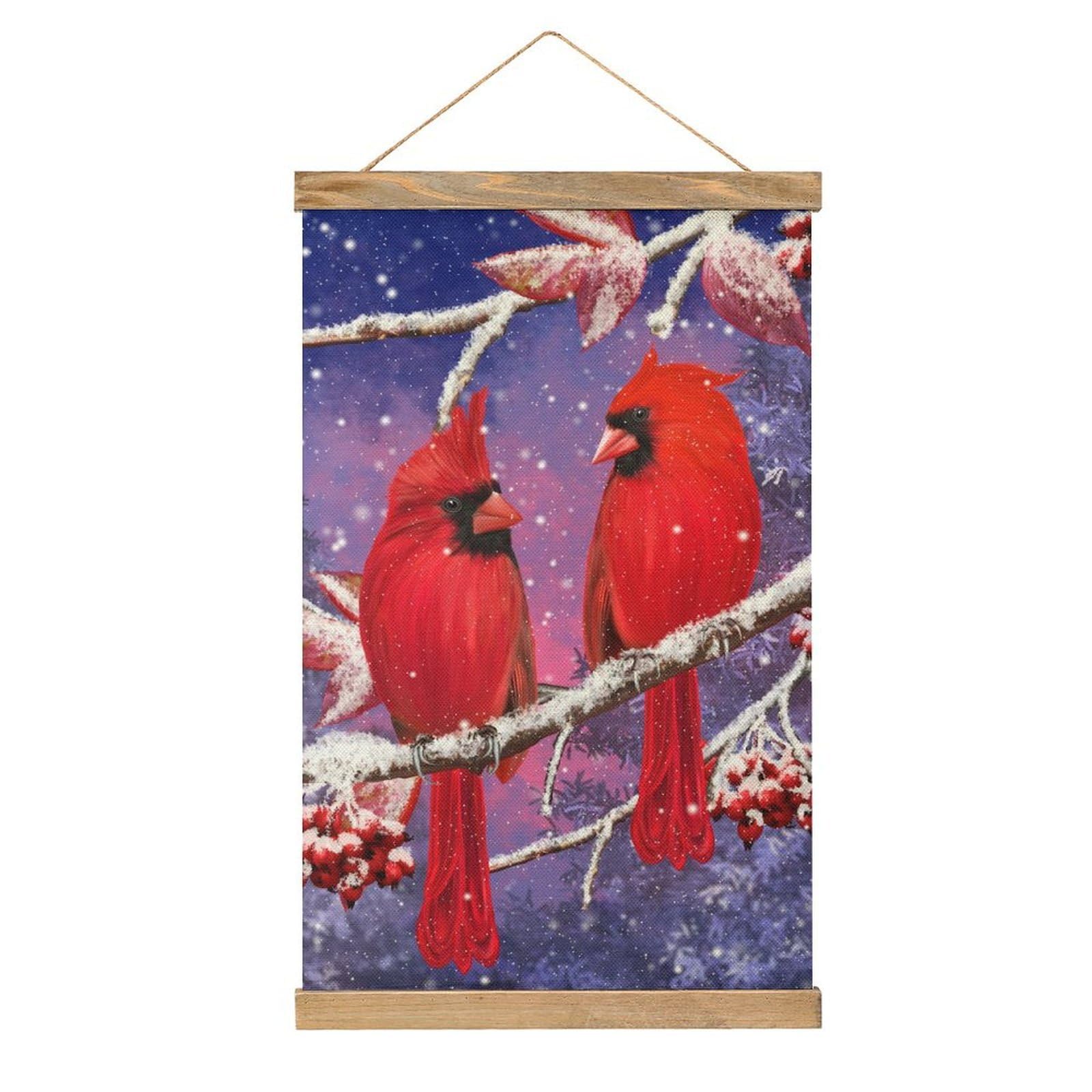 CGSBNGHA Bird Snowy Red Cardinal Wall Art Prints Linen Hanging Painting Scroll Paintings Pictures Decor for Home