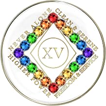 Clean Time NA White Crystalized Medallion | Recovery Medallion | Recovery Gift | White with Rainbow CZ Crystals 1-40 Years 15 Years