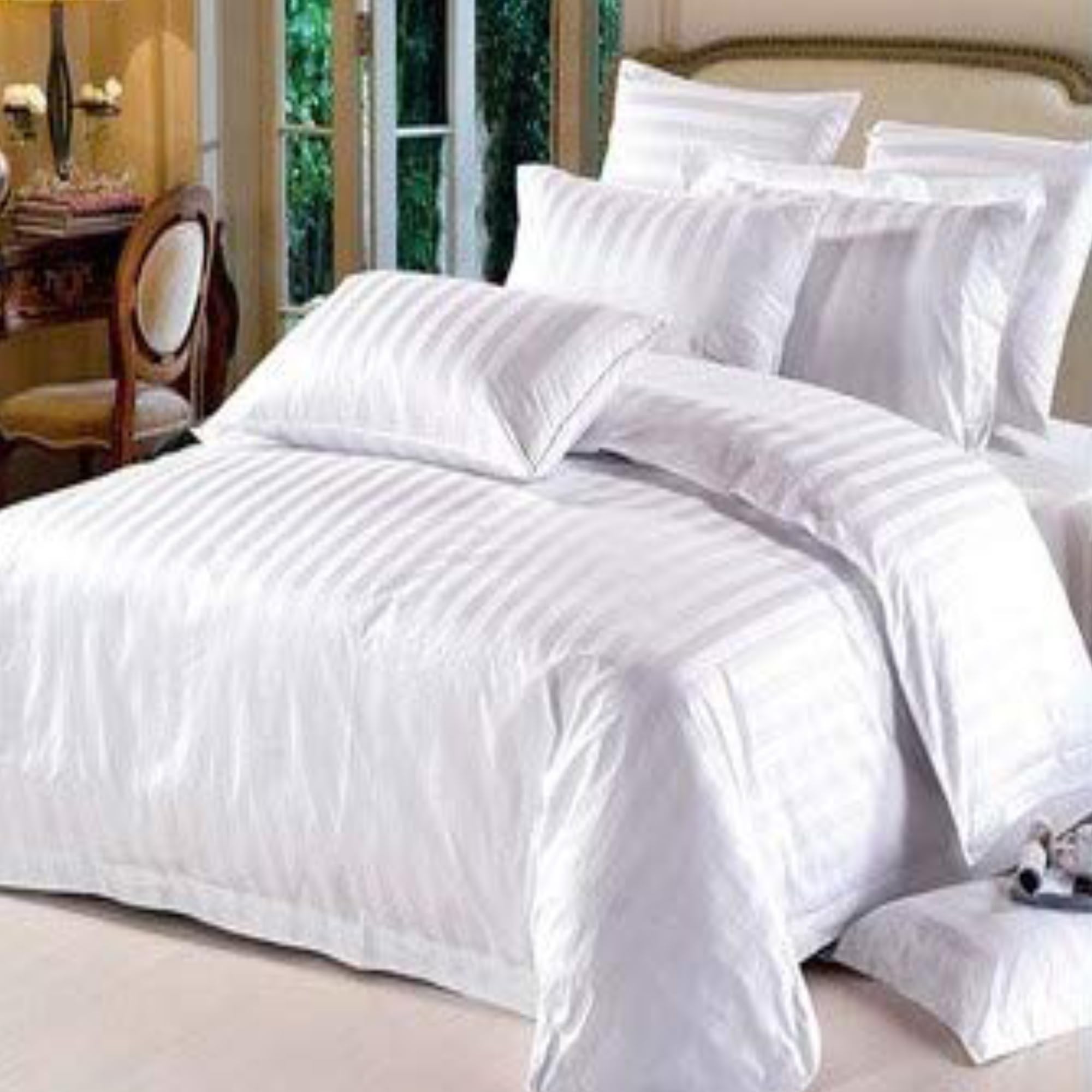 Trance Home Linen Zippered 100% Cotton 400 TC King Size Duvet Cover Quilt Cover Blanket Cover Razai Comforter Cover with 2 Pillow Covers (102 x 110 inch - White Stripes)-image-10