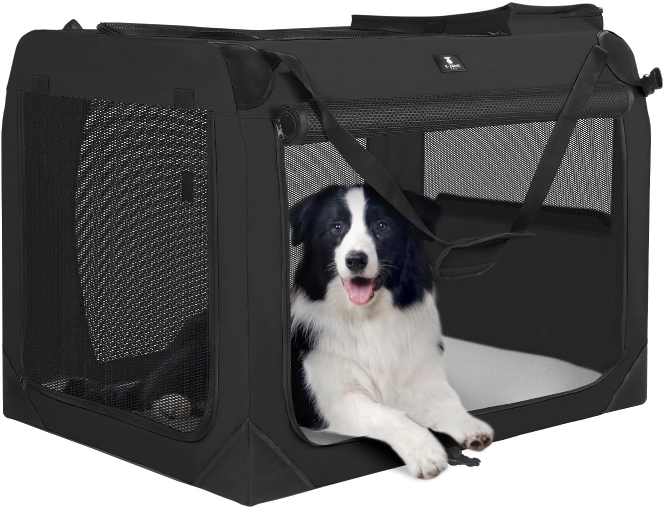 X-ZONE PET Dog Crate 3-Door Kennel, Collapsible Portable Soft Sided Pet Carriers for Indoor & Outdoor, Multiple (24-Inch, Carbon Black)