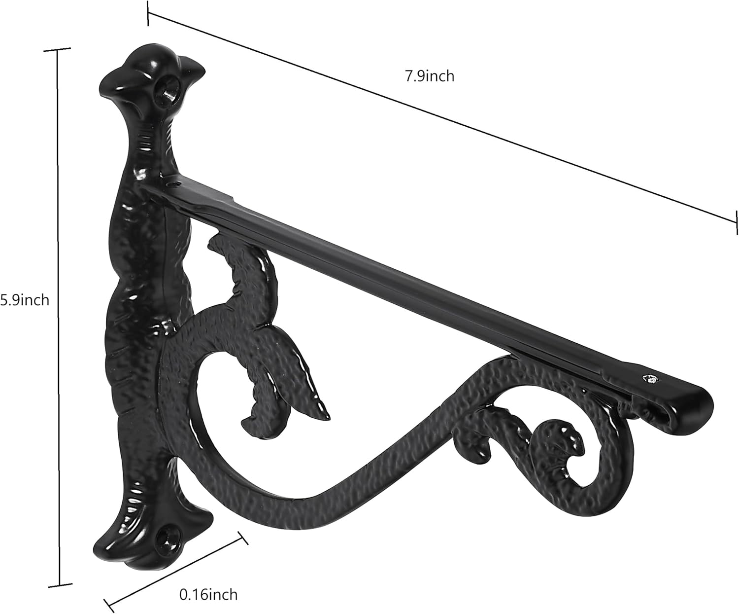 Decorative Shelf Bracket 8 inch, Matte Black Hammered Shelf Brackets for Shelving, Heavy Duty Vintage, DIY Projects, Hardware Included, 4 Pack