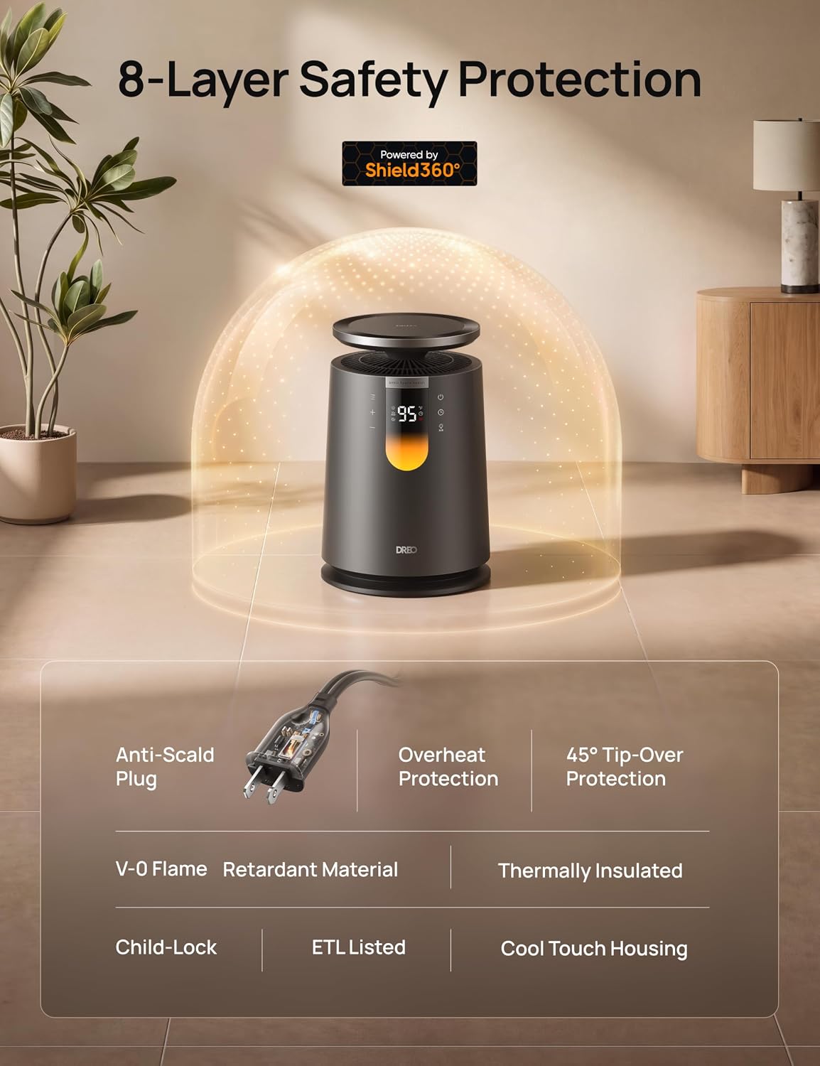 DREO Whole Room Heater for Indoor Use, 360˚Omni-directional Heat,25dB Quiet