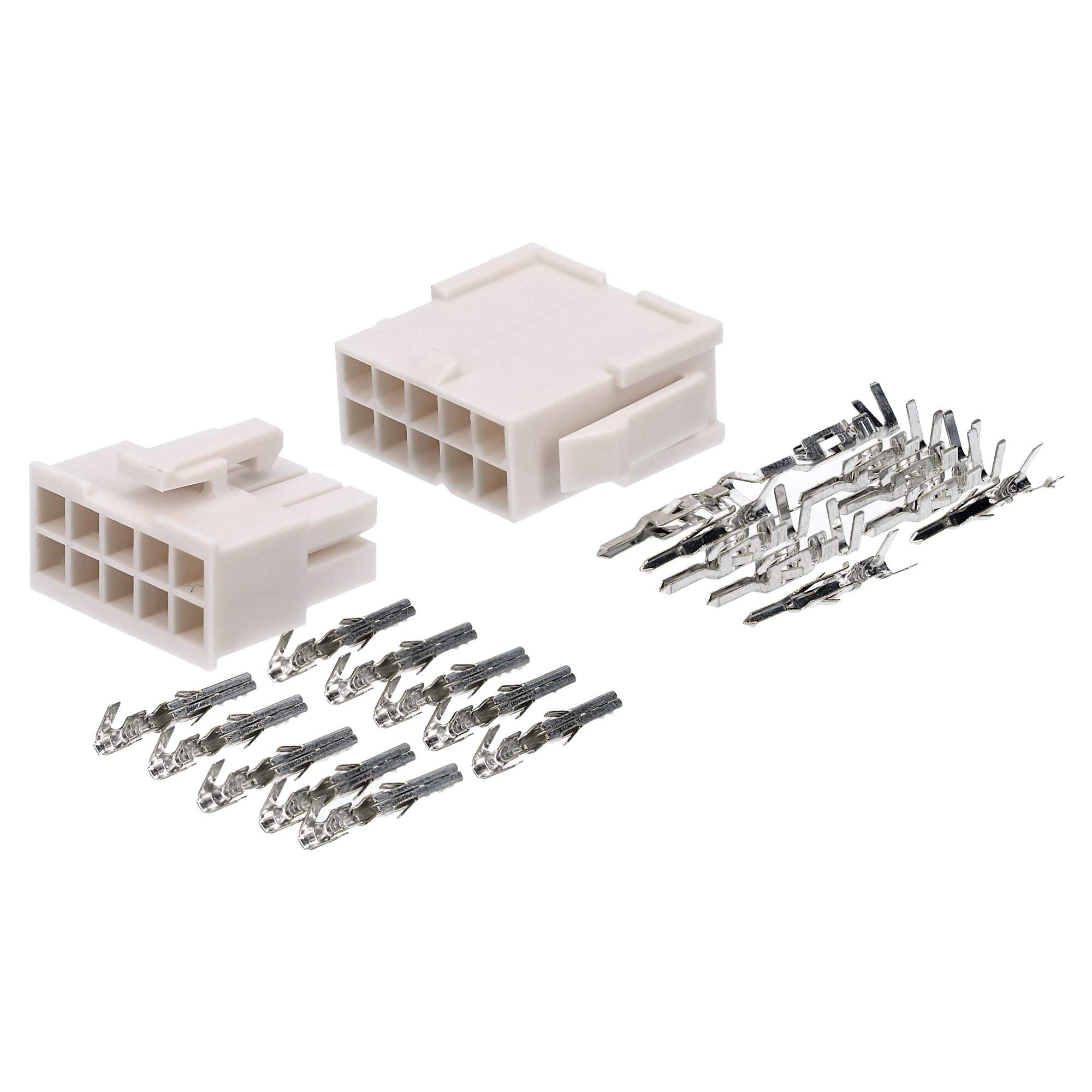 Kalitec 393-Elementowy Zestaw Złączy Molex Mini-Fit Jr. 8, 10 i 12-Pin | Zawiera styki męskie i żeńskie AWG18-24, mosiężne konektory do LED, modelarstwa i zasilania komponentów PC.