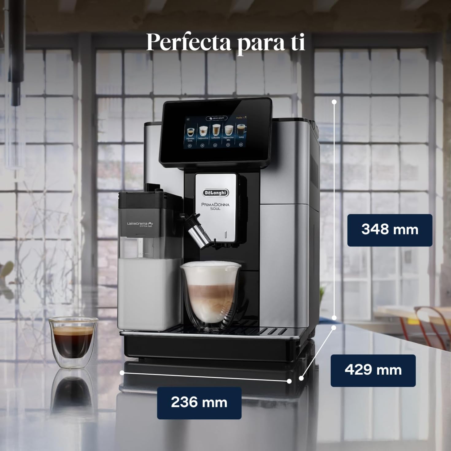De'Longhi Perfetto Primadonna Soul ECAM612.55.SB Cafetera Superautomática Café y Cappuccino con Sistema de Leche LatteCrema, Tecnología Bean to Cup, 18 Bebidas, App Control