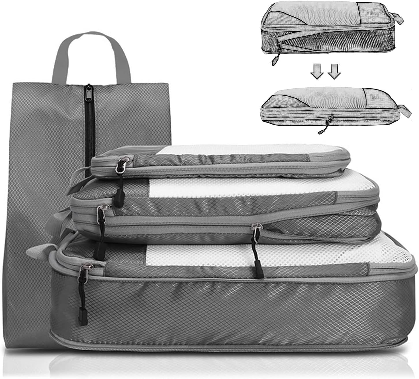 Nealie 4Piece Compression Packing Cubes Set Travel Packing