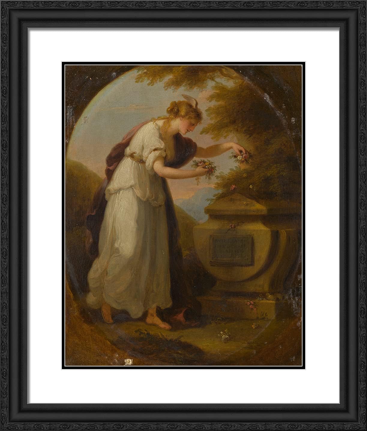 ArtDirect Kauffman, Angelica 20x23 Black Ornate Framed Art Print with Double Matting Titled: The Figure of Fame Adorning the Tomb of William Shakespeare with Flowers