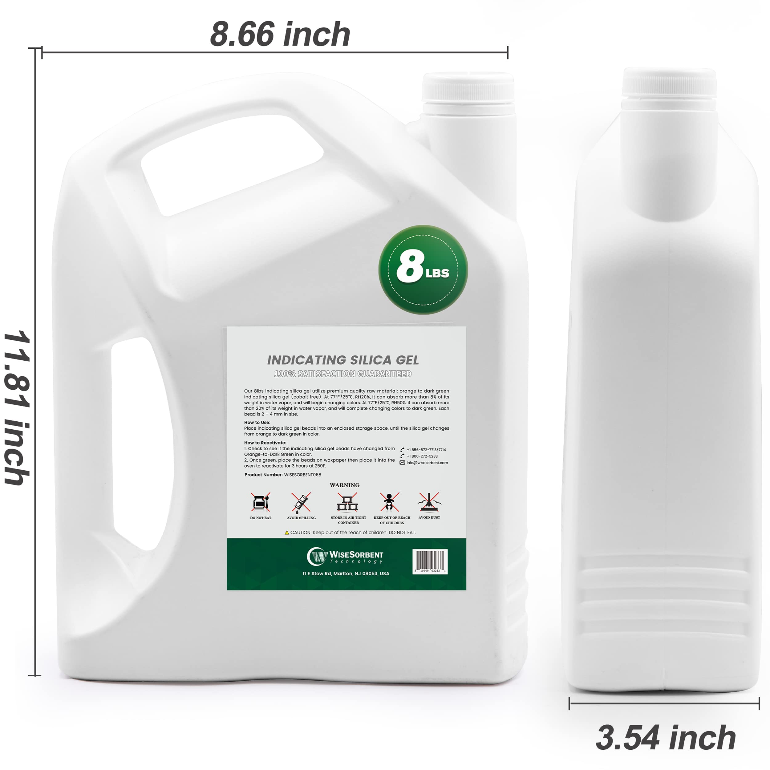 Wisesorb Desecante reutilizable de 8 libras, indicativo de gel de sílice, naranja a verde oscuro, deshumidificadores desecantes, absorbentes de humedad para almacenamiento