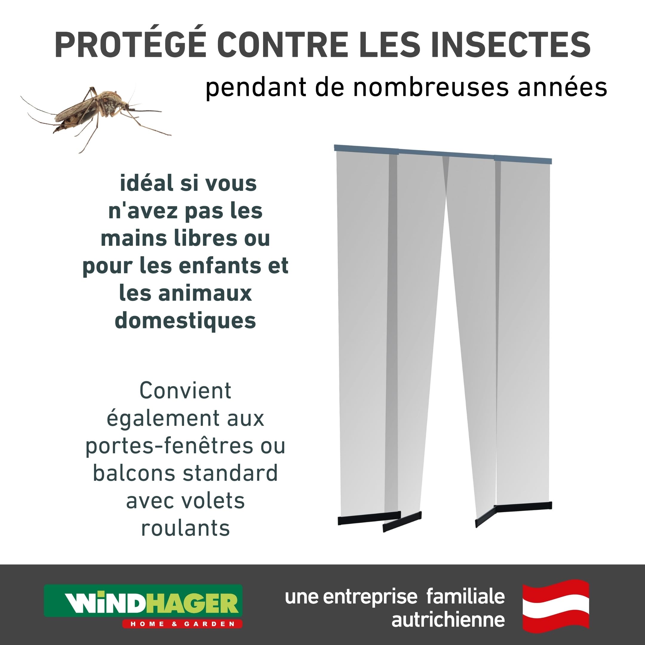 Windhager rideau moustiquaire de porte télescopique - 120 x 250 cm - anthracite - anti moustique, rideau de porte, rideau anti mouche, filet moustiquaire, rideau à lamelles - sans perçage