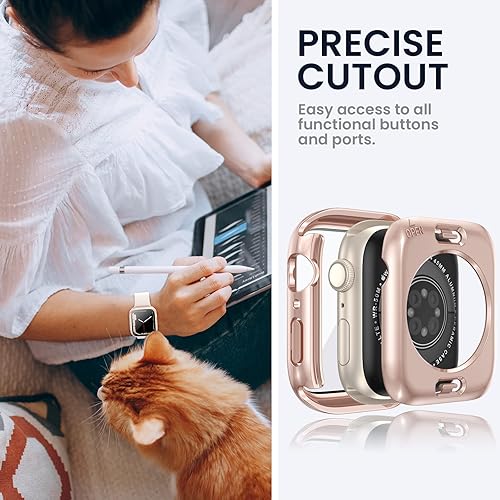 Vista 128 de Tensea - Funda protectora de pantalla impermeable para Apple Watch (2 en 1) para Apple Watch Serie SE 7, 5, 4, accesorios de 45 mm, iWatch protector