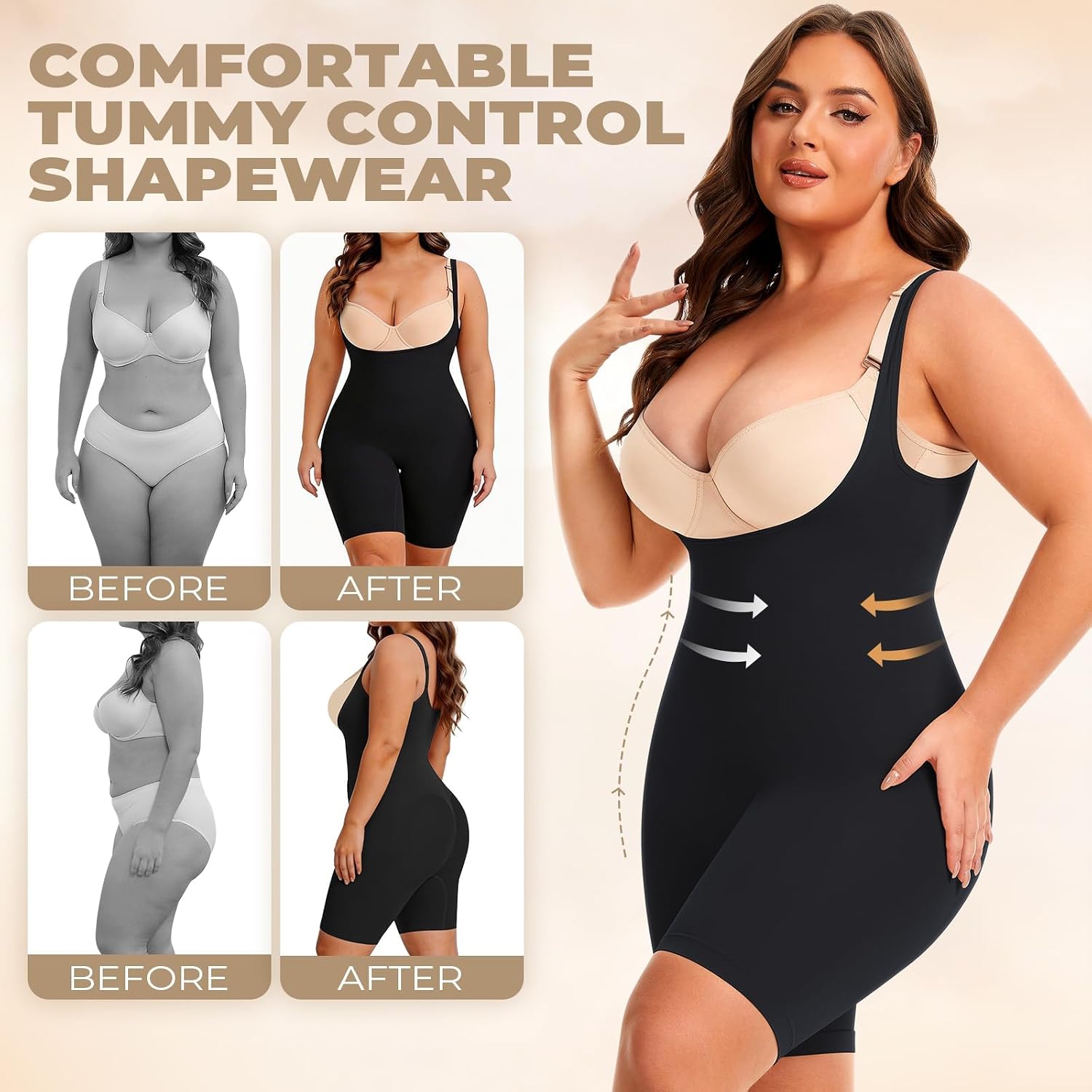 NaTen Plus Size Open Bust Shapewear Tummy Control Bodysuits for Women Seamless High Waisted Body Shaper Under Dress
