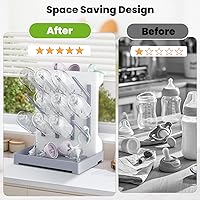 Vista 3 de Estante de secado de biberones: soporte vertical para botellas grandes que ahorra espacio, estante de secadora de pie Boon, accesorio para bebés