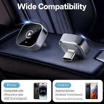 USB C Upgraded 2-in-1 Wireless CarPlay & Android Auto Adapter, Wired to Wireless Dongle | Plug & Play Compatible with iPhone & Android Smartphones.
