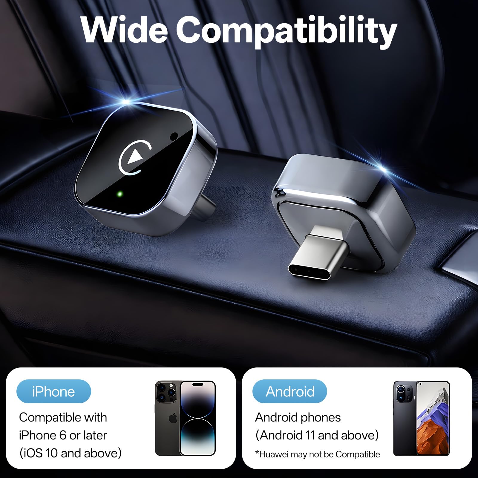 USB‑C Wireless-CarPlay- und Android-Auto-Adapter, Kabelgebunden-zu-Kabellos-Dongle | Plug & Play, kompatibel mit IOS und Android-Smartphones.