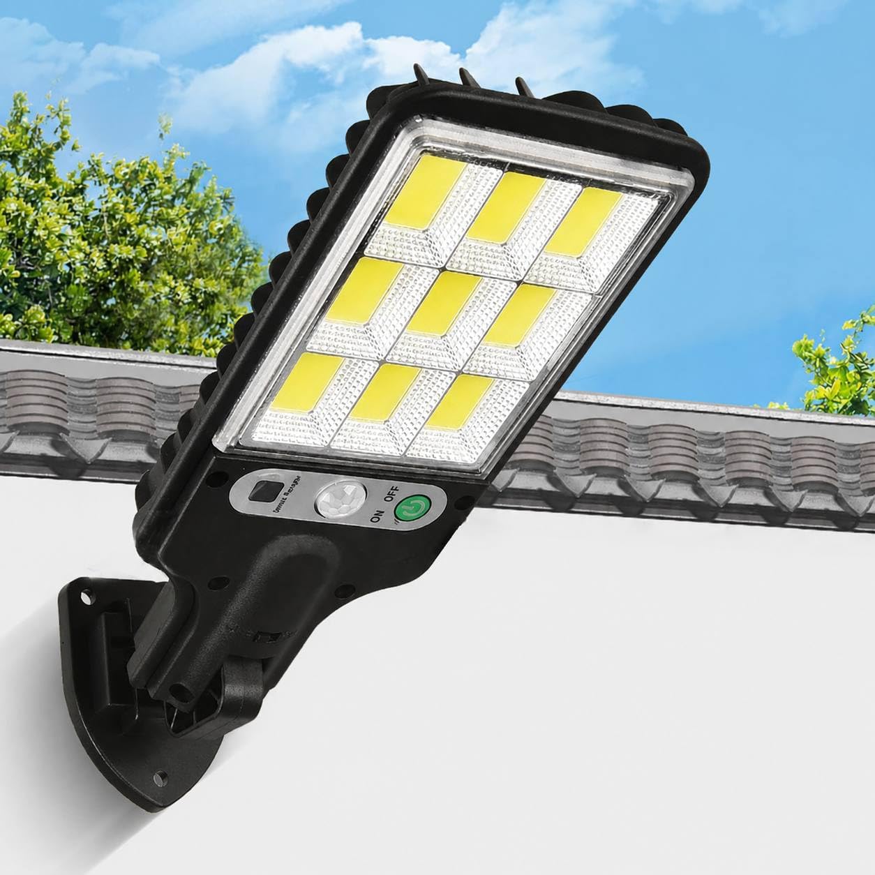 SHOPOGENIX Solar Powered Street Light Outdoor, Ultra Bright LED Security Lamp with Motion Sensor, Auto Dusk to Dawn & Waterproof Build for Driveway, Backyard and Commercial (Mini Solar Light)