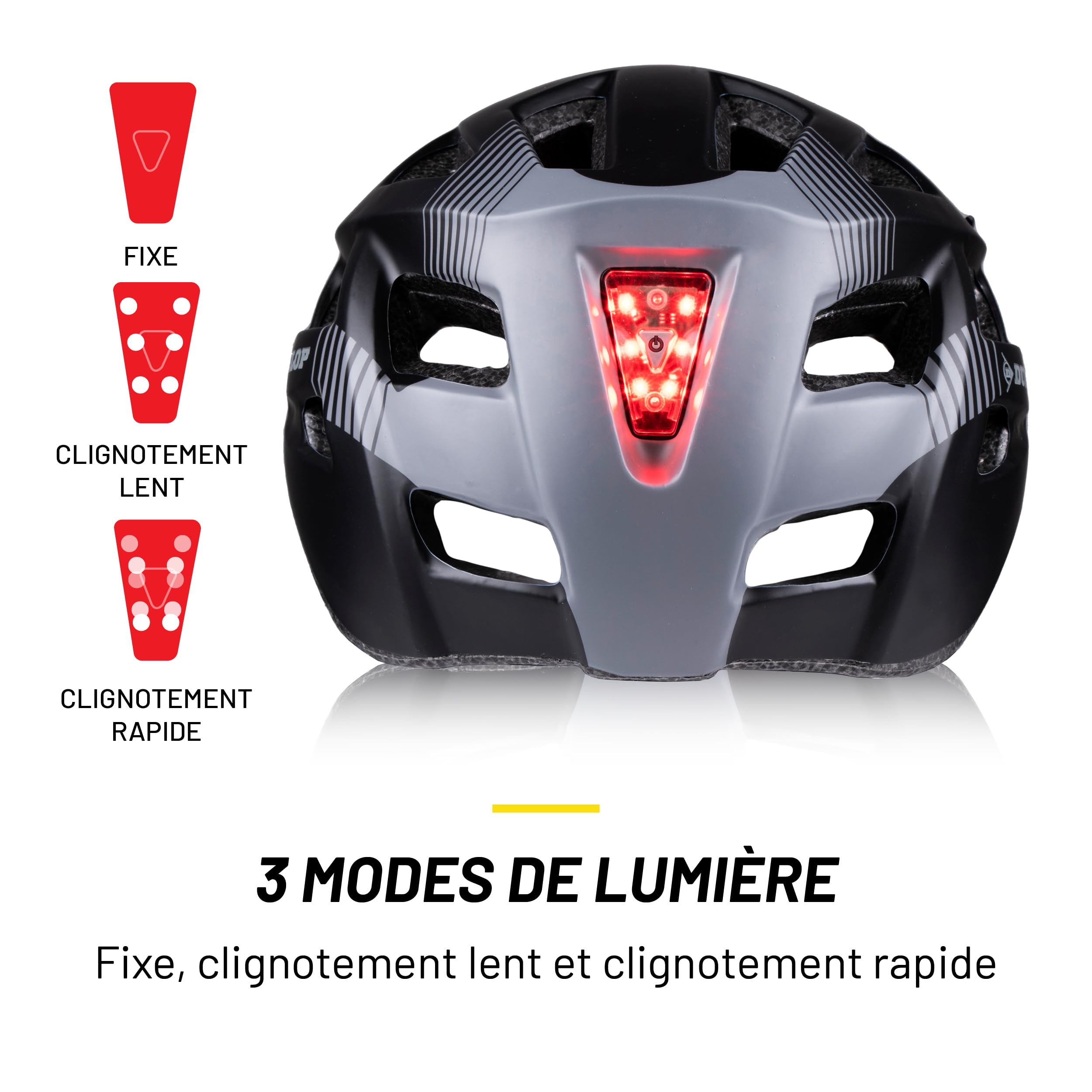 Casque Vélo Lumière LED Réglable 55-58 CM Noir
