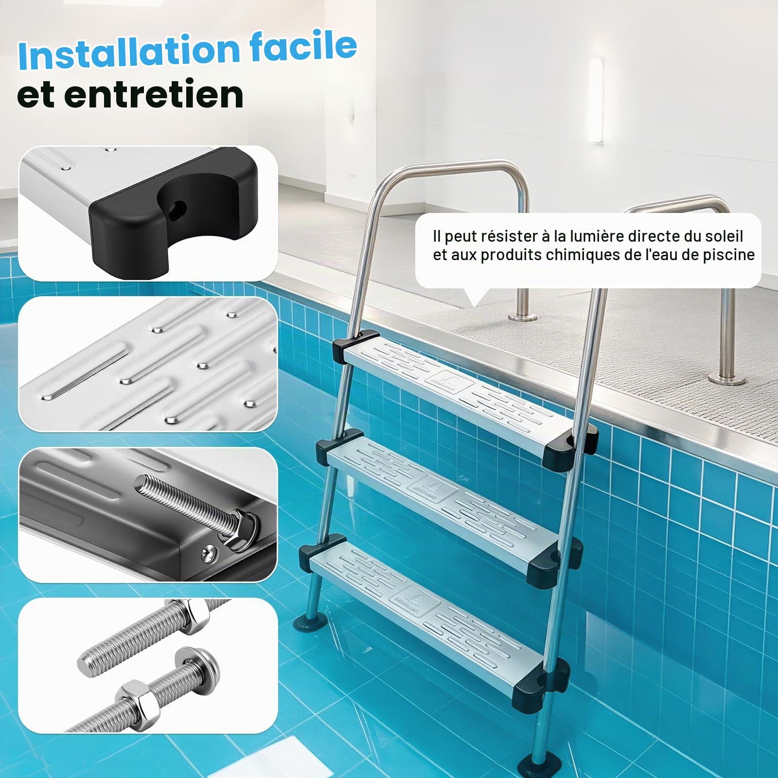 Marches D'échelle Piscine, 3 Pièces Marche Piscine Antidérapante échelle Rechange en Acier Inoxydable Général Pédale échelle Accessoires Antidérapants Pièces D'échelle