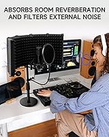 Vista 2 de Moukey - Protector de aislamiento de micrófono con filtro pop y soporte de mesa, protector de micrófono plegable con triple aislamiento de sonido