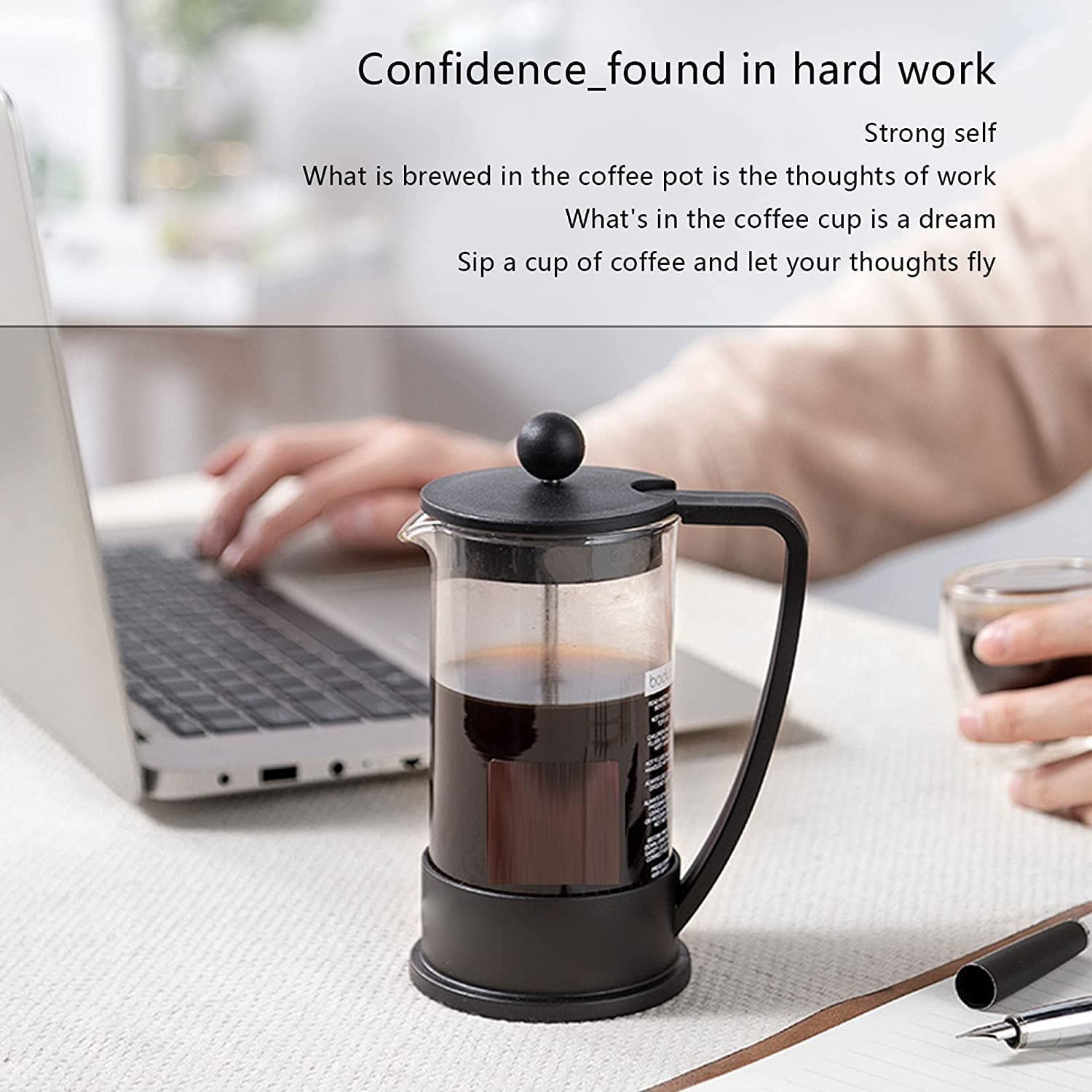 Cafetera de prensa, prensa de café, cafetera, cafetera, cafetera y tetera, pantallas de filtro de prensa de café de vidrio de borosilicato espesado, sin óxido y aptas for lavavajillas, fácil de limpia