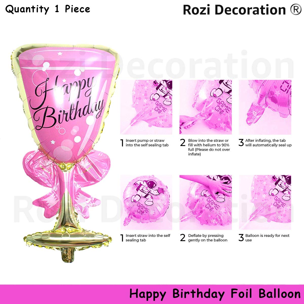Rozi Decoration Balloons, Large Size Thickened Foil Helium Balloons for Wedding Birthday Party Anniversary Decorations Supply (Pack of 1) (Pink HBD) 1