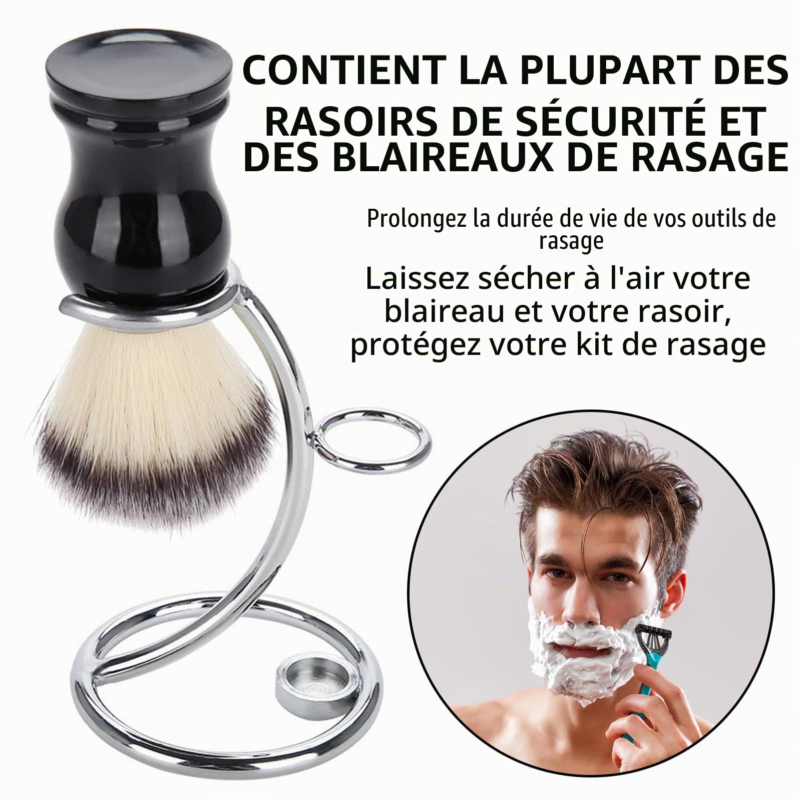 Supports pour Rasoirs et Blaireau de Rasage, Support de Brosse en Métal pour Hommes, Argent