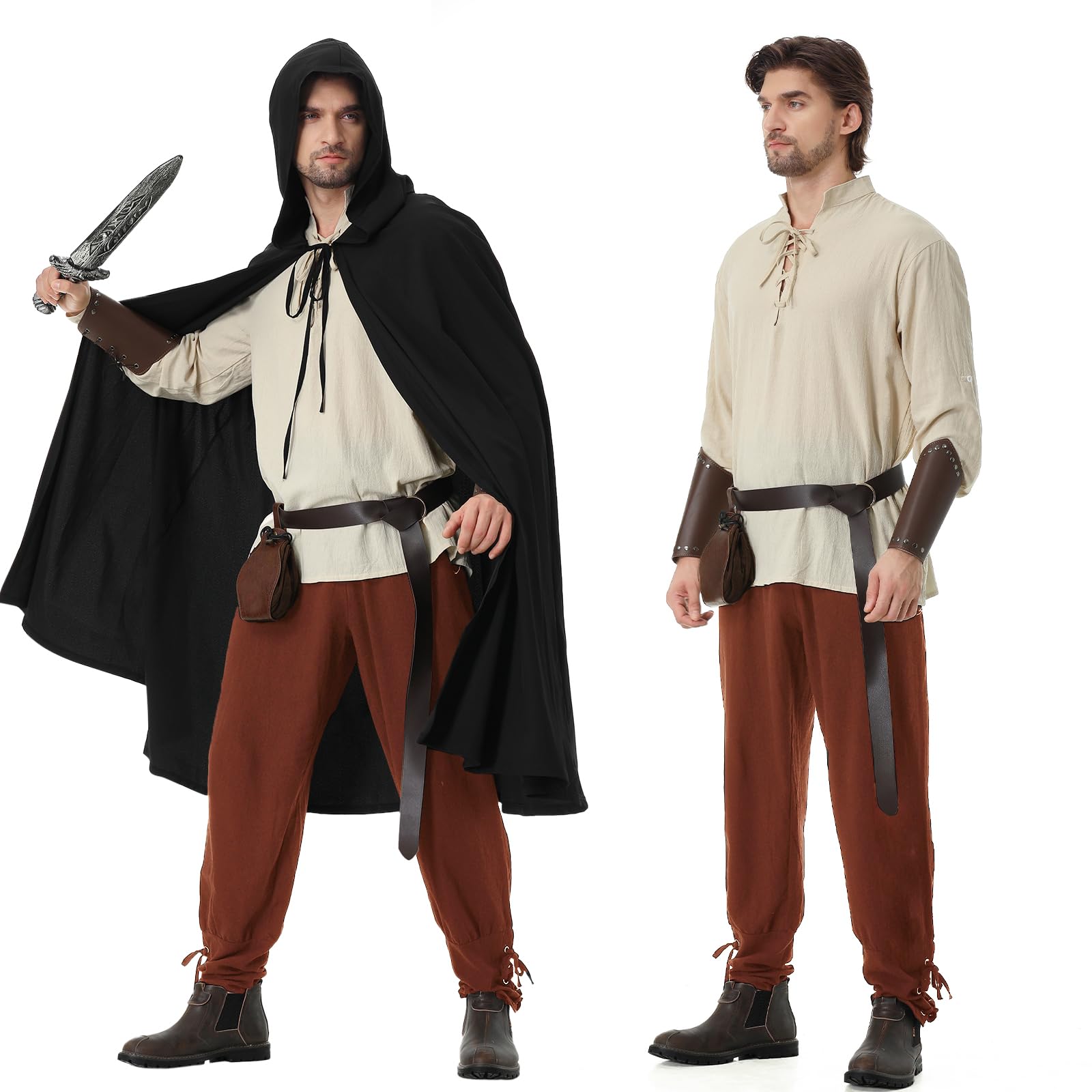 Disfraz Medieval Renacentista Hombre Conjunto de Ropa Medieval Traje Renacentista Disfraz de Vikingo con Camisa Pirata Pantalones Medieval Cinturón Muñequeras