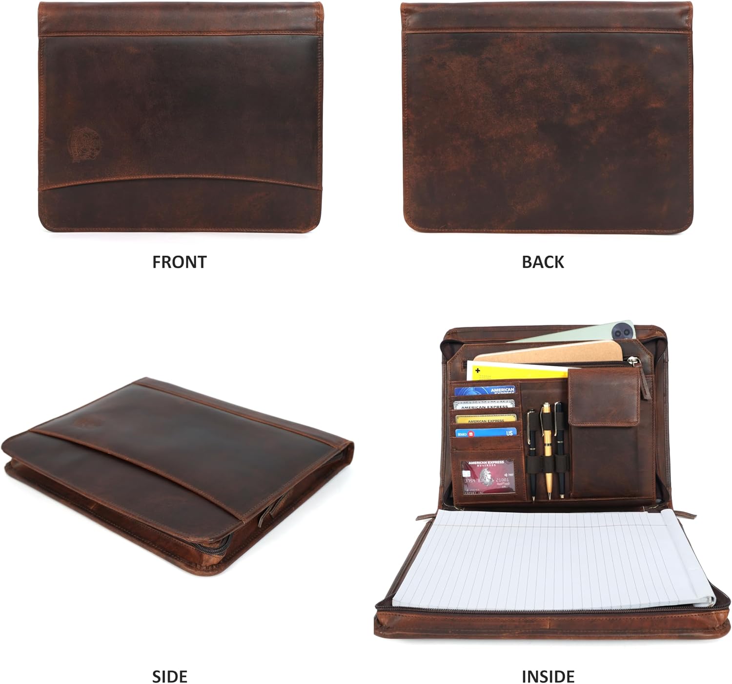 Leather Portfolio for Men, Portfolio Organizer with Zipper for Men Women, Leather Padfolios Business Resume Legal Pad Notebook Binder for A4/Pad (Brown) - Image 5