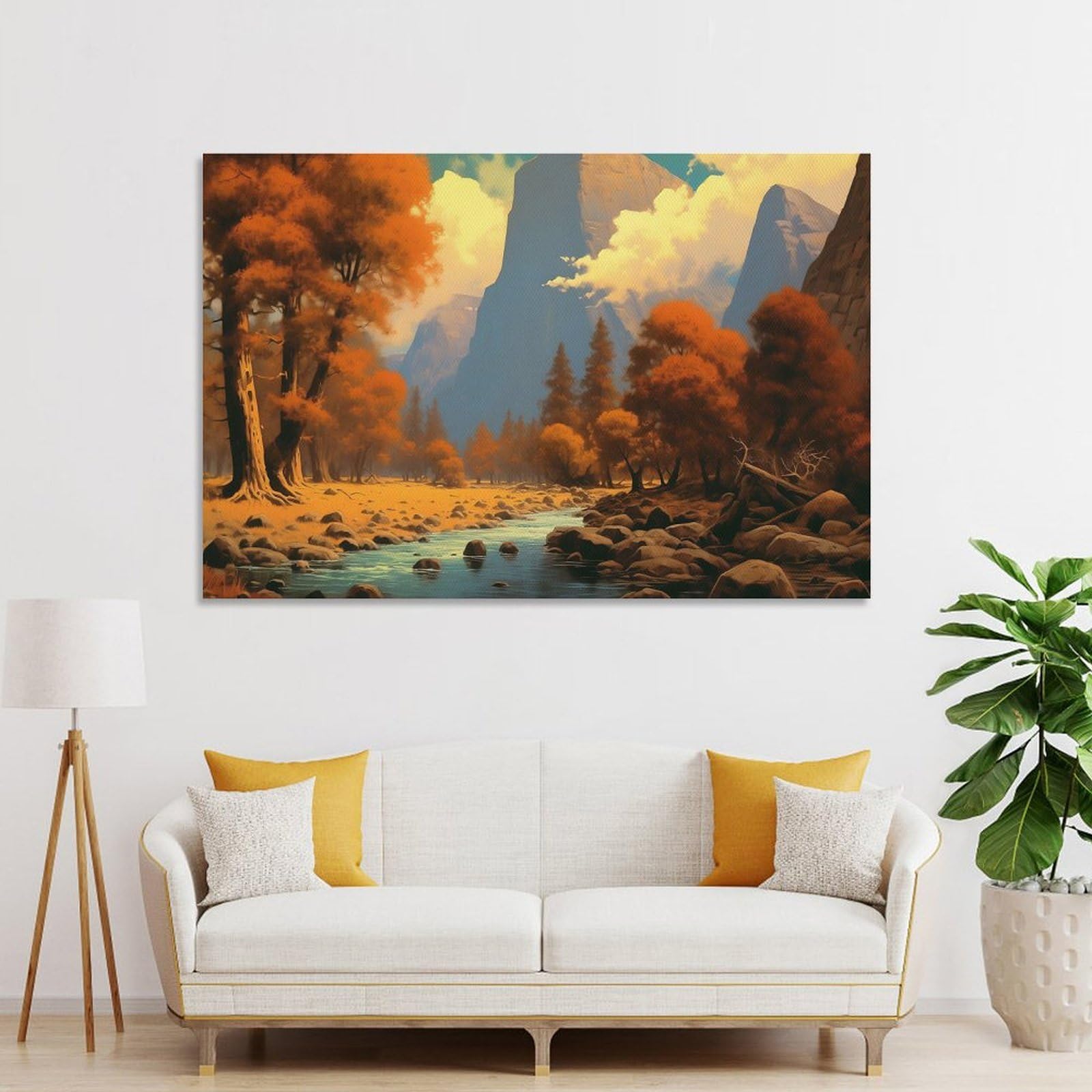 Junmoney Wall Picture Print Golden Autumn Yosemite USA, 20x30inch(50x75cm), for Lounge, Bedroom Or Personal Spaces, Canvas Artwork with Gifting Potential
