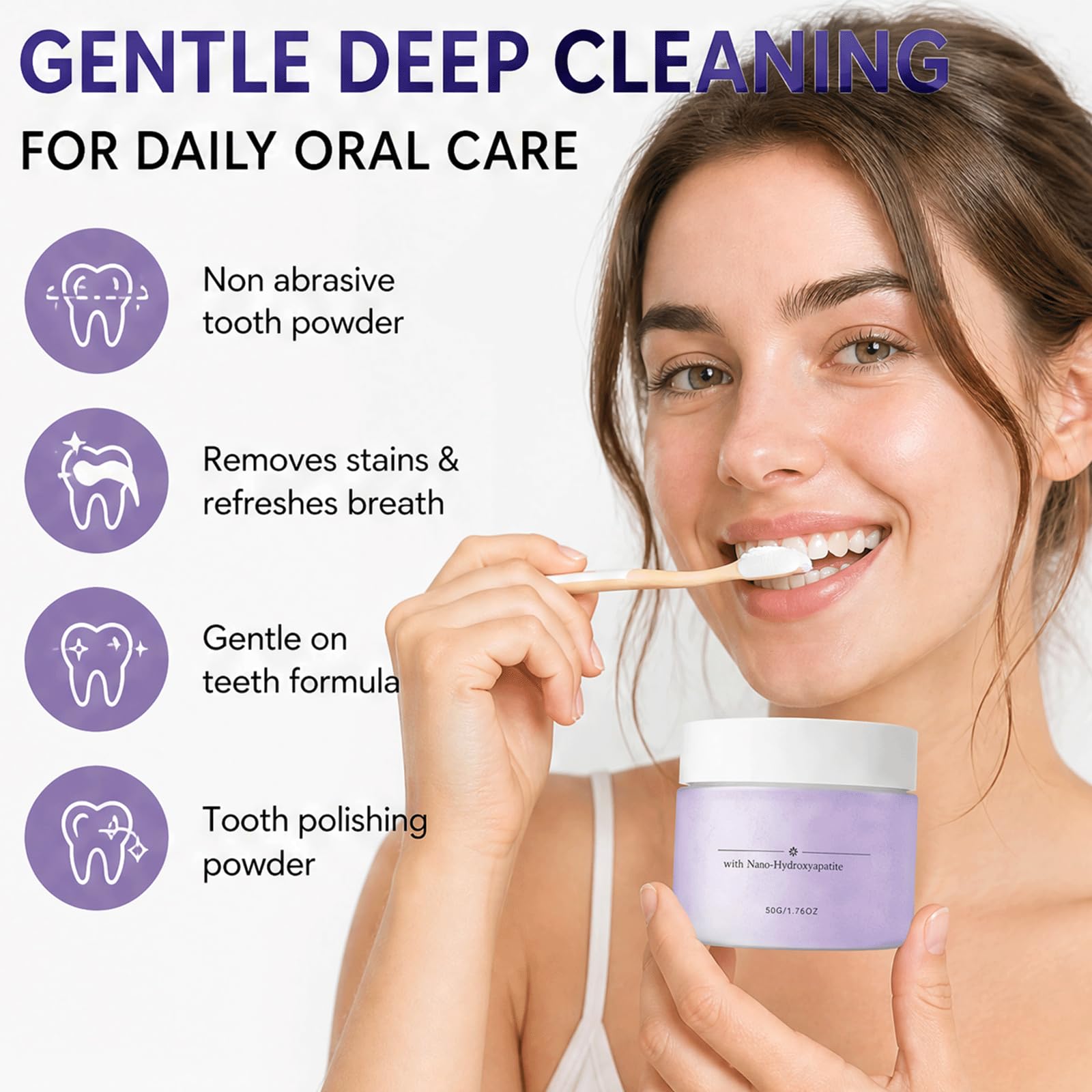 Poudre dentaire violette pour l'élimination des taches de surface - poudre dentaire reminéralisante à la menthe naturelle, soins bucco-dentaires quotidiens sans danger pour l'émail, (5PCS)