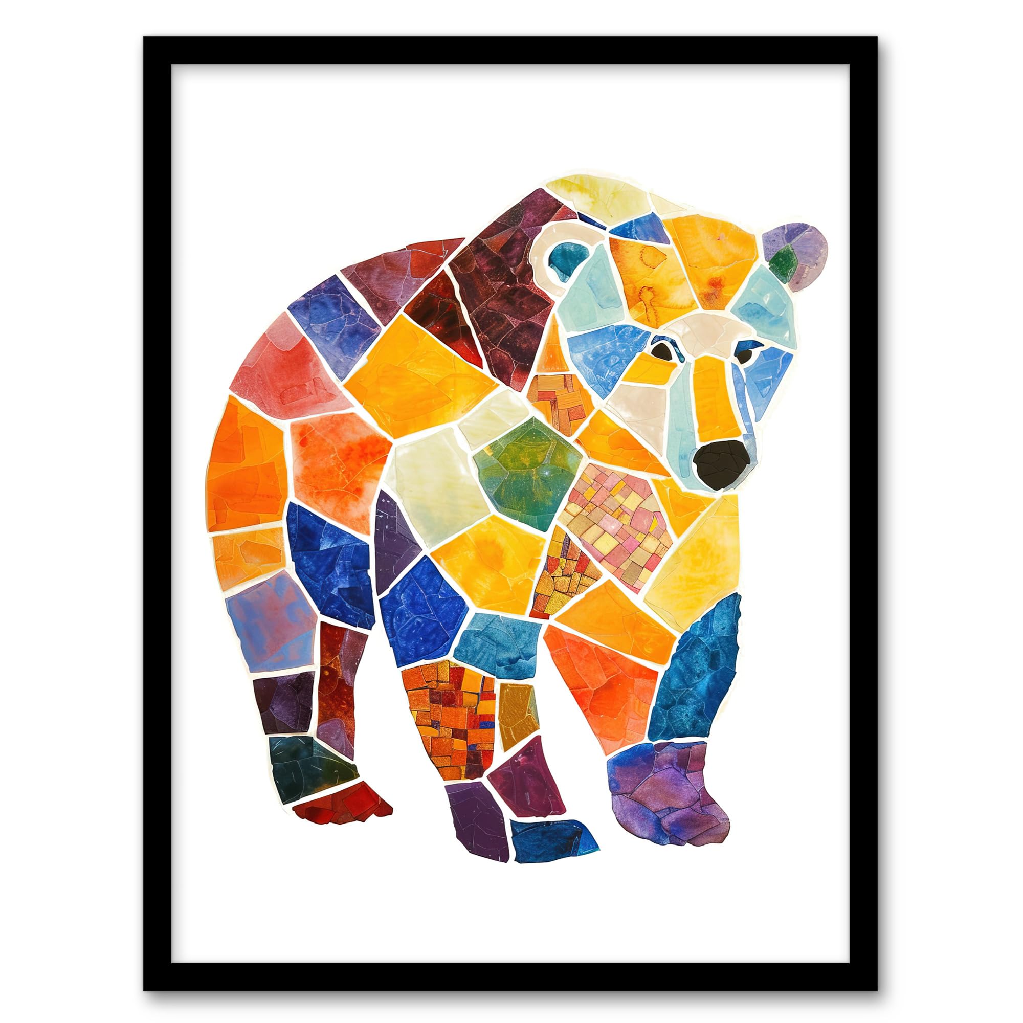 Artery8 Polar Bear With Mosaic Pattern Folk Art Painting Nursery Kids Bedroom Artwork Framed Wall Art Print 18X24 Inch