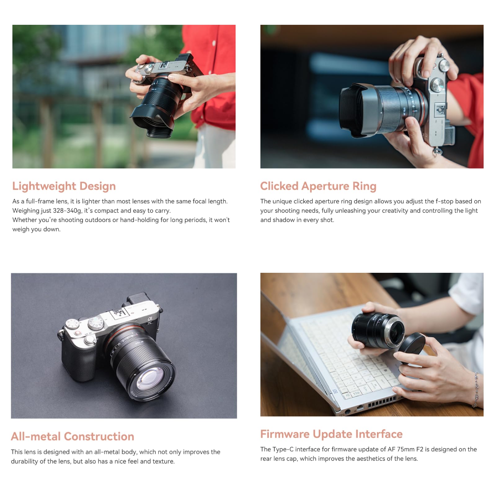 TTArtisan AF 75mm F2 Obiettivo, Full Frame, autofocus STM leggero per ritratti L-Mount S1 S1R S1RII S1H S5 S5M2 S5M2X S9 SL SL2 SL2-S SL3 T TL TL2 CL FP FPL BF ecc.