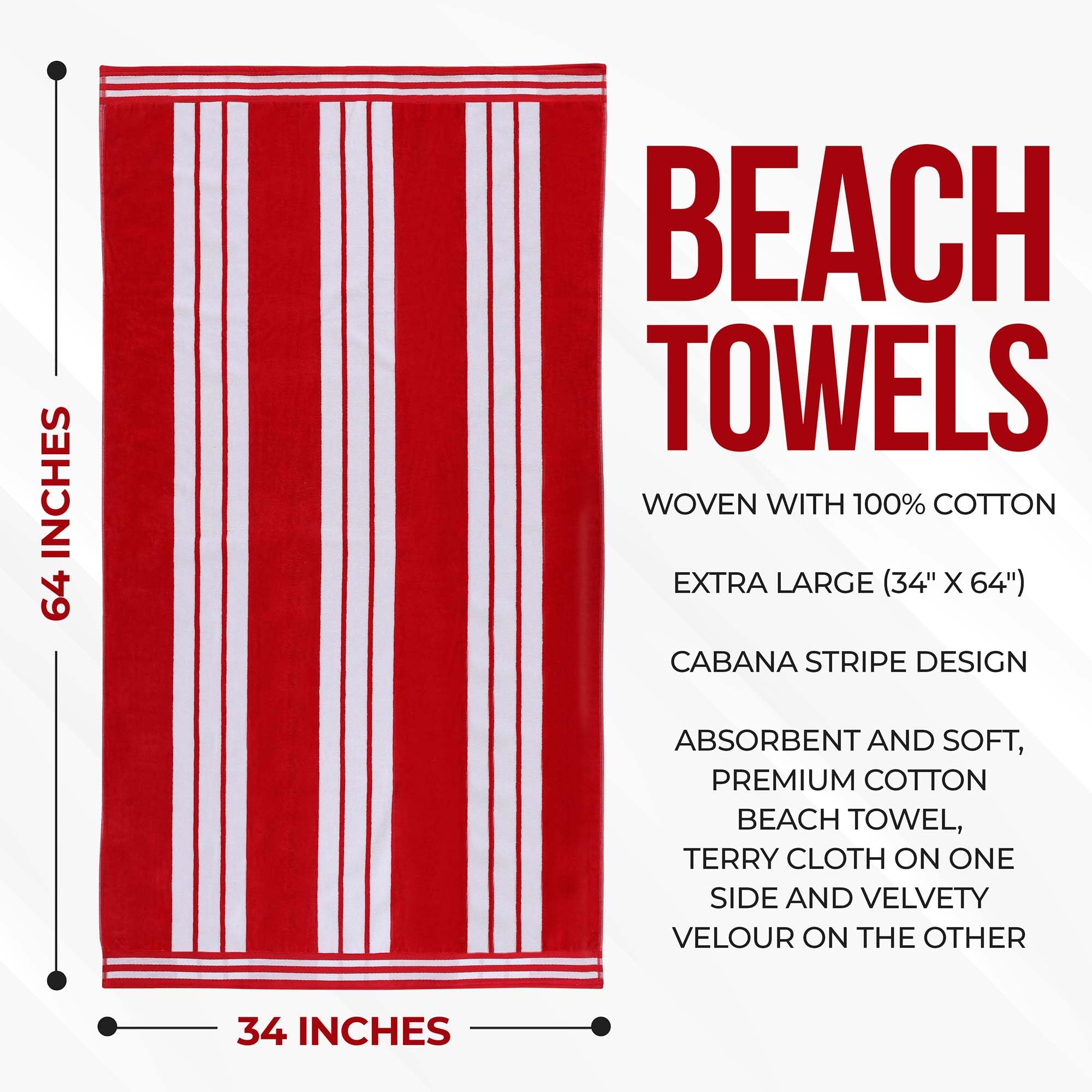 Superior Collection Serviettes de Plage luxueuses en Coton peigné Jacquard Rayures Cabana Rouge 43 x 5 x 30 cm