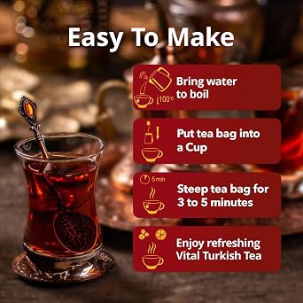 Turkish Tea Black, Count of 25 Black Tea Bags - Flavourful Taste of Black, Freshly Packed with Heritage Taste of Turkish Tea Bags, Aromatic Tea Beverages by Vital Products