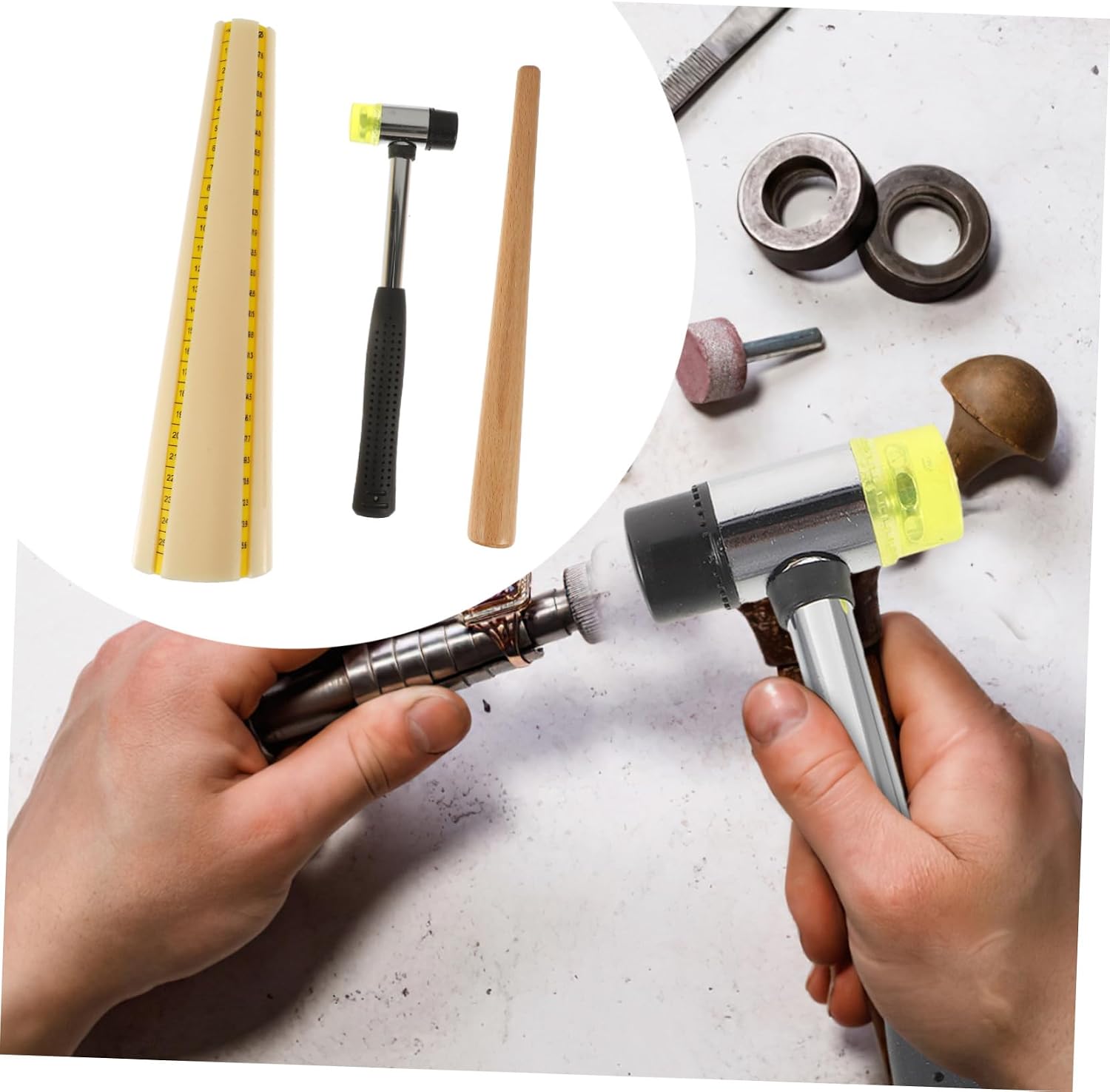 Anneome Djustable Jewelry Hammer Kit DIY Ring Sizing Tool Mandrel Stick for Bracelet Making