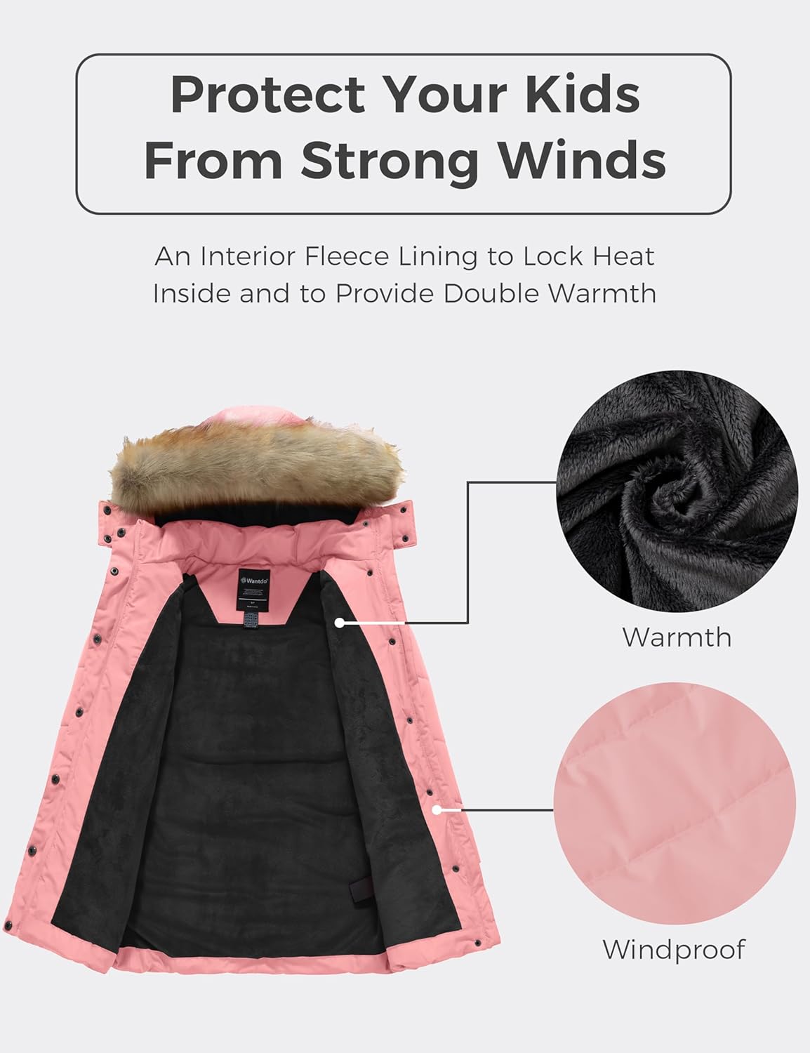 wantdo Girl's Winter Coat Long Puffer Jacket Fleece Parka with Hood Waterproof - Image 5