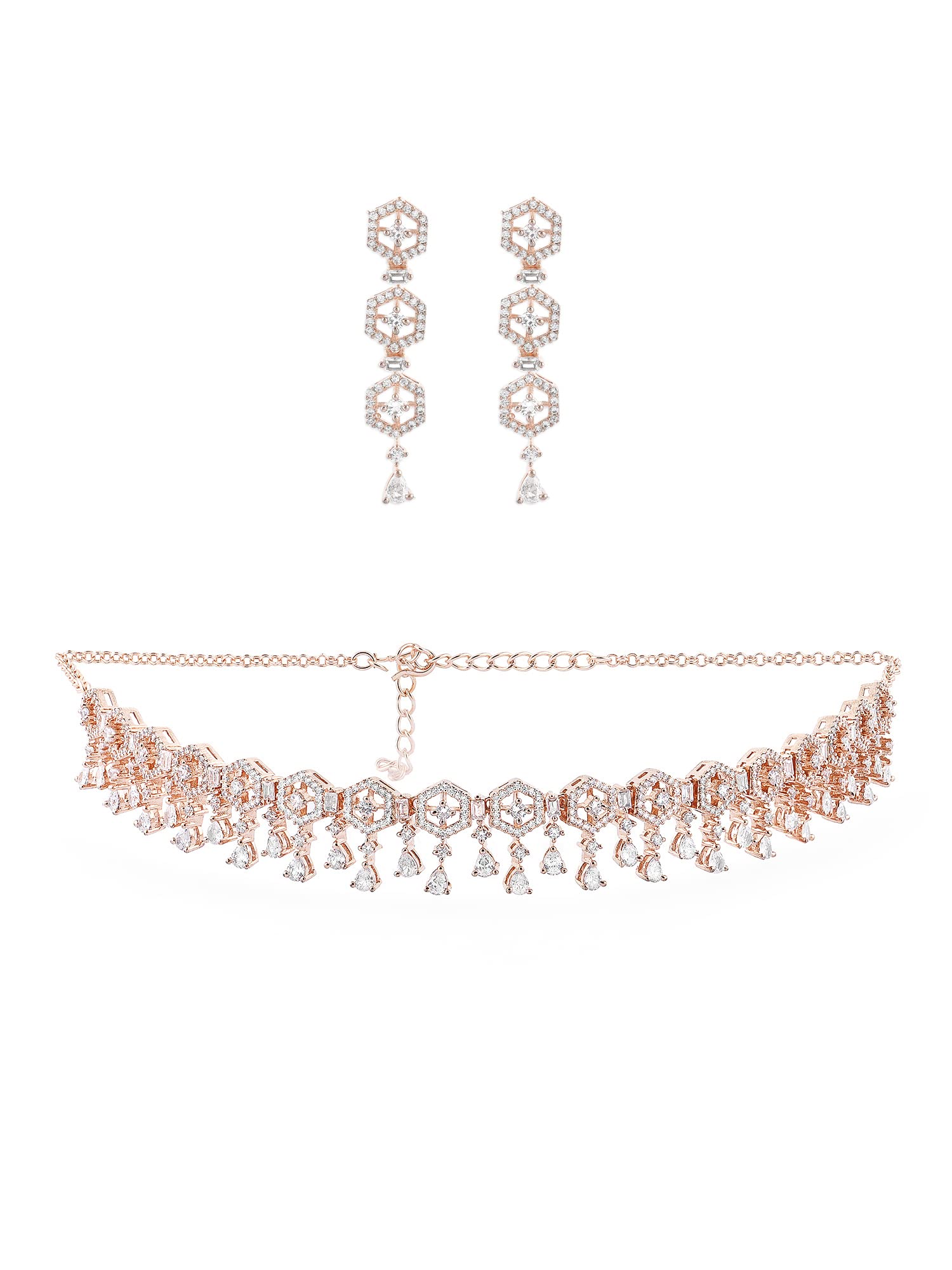 ZAVERI PEARLS Rose Gold Dazzling Cubic Zirconia Contemporary Necklace & Earring Set For Women-ZPFK15167 (B0BRNCV5MX) Amazon Price History, Amazon Price Tracker