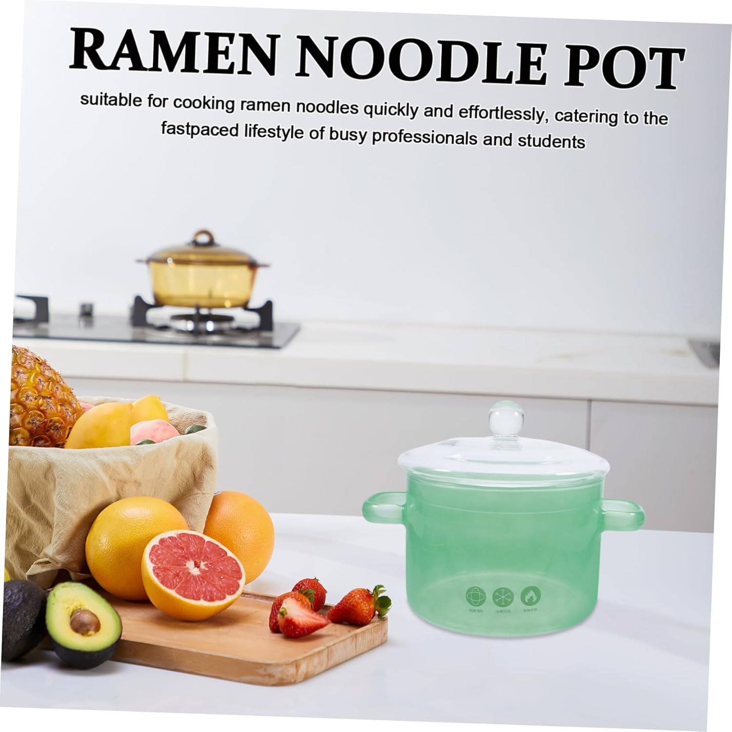 Heat Resistant Glass Cooking Pot with Lid Dual Handle Clear Glass Stovetop Ramen Noodle Pot for Soup Pasta Food Capacity Easy to Clean