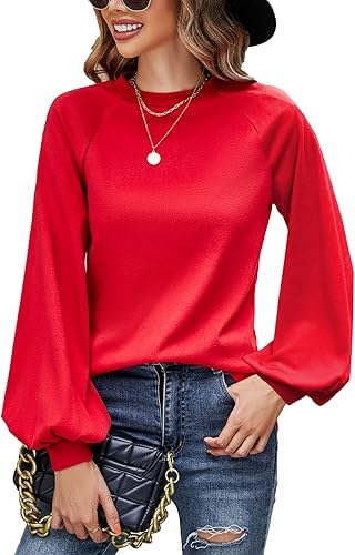 Sudaderas de manga abombada con cuello redondo para mujer sudaderas casuales de gran tamaño para invierno