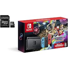 Nintendo Switch Mario Kart 8 Deluxe Accessories Bundle with Neon Blue &amp; Neon Red Joy-Con &amp; 32GB SD Card (Renewed) [video game]