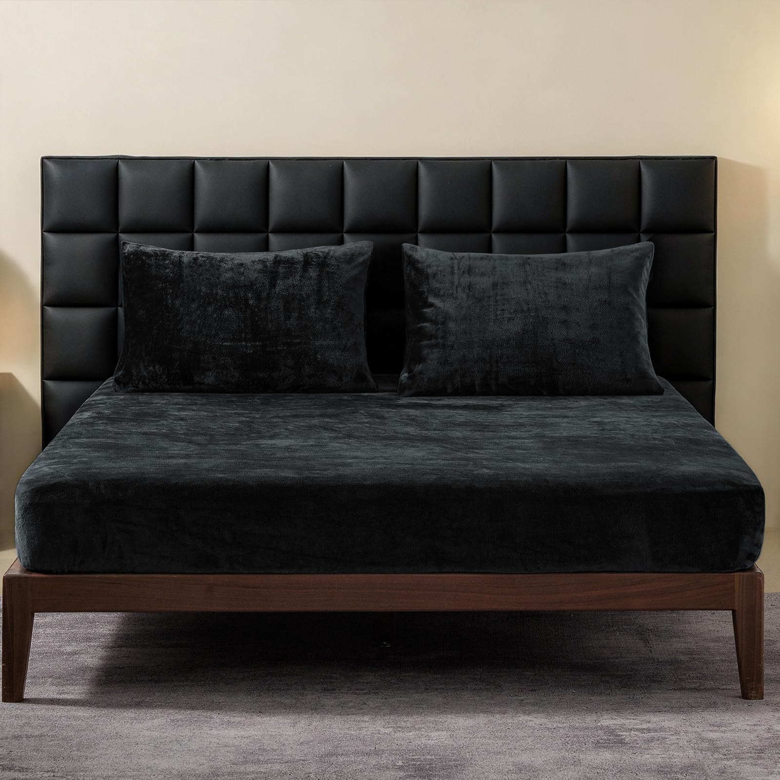 WARMDERN Velvet Fitted Sheet and Pillowcase Set --3 Pcs