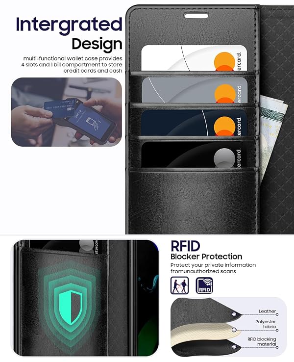 OCASE Compatible with Samsung Galaxy Z Fold6 Wallet Case with S Pen Holder, PU Leather Flip Folio, Card Slots, RFID Blocking, Kickstand, Phone Cover for Galaxy Z Fold 6 2024-Classic Black by OCASE - Used condition - Image 3
