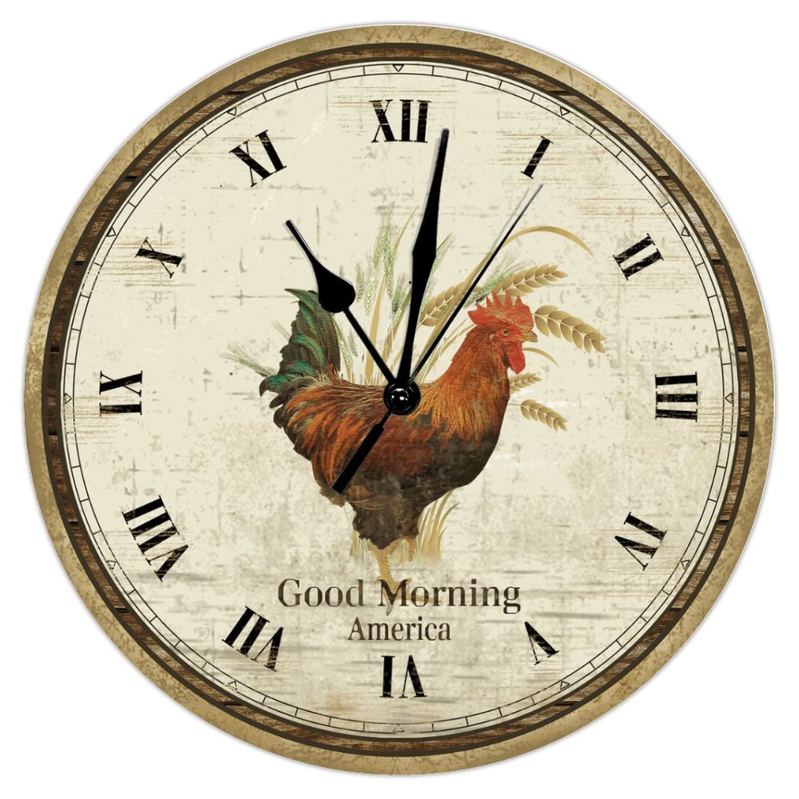Horloge murale silencieuse coq rétro 38,1 cm sans tic-tac à quartz