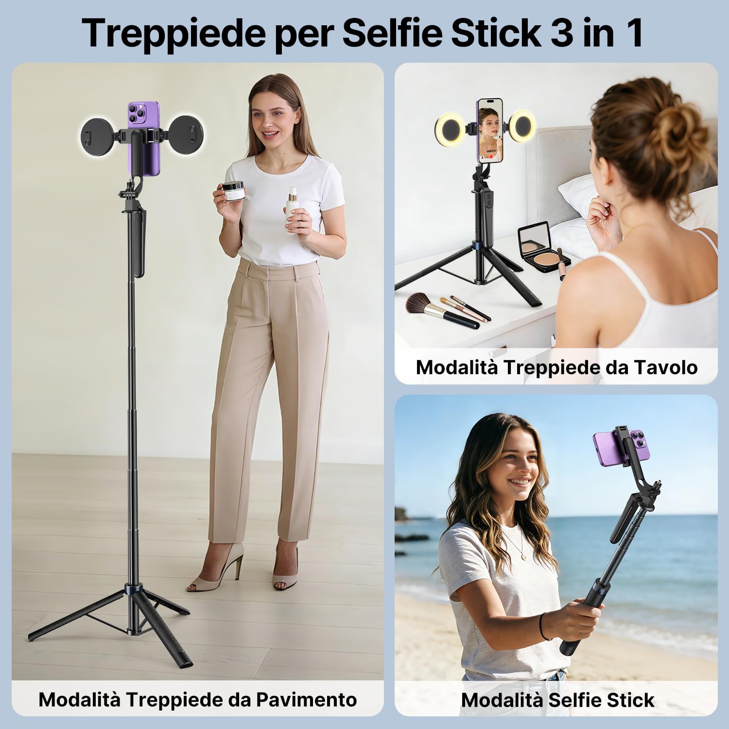 yAyusi 180cm Treppiede Smartphone Selfie Stick Estensibile con Luce, Trepiedi per iPhone con Telecomando, 360° Trepiedi per Telefono con Morsetto per Telefono per Video/Streaming Live/Vlog