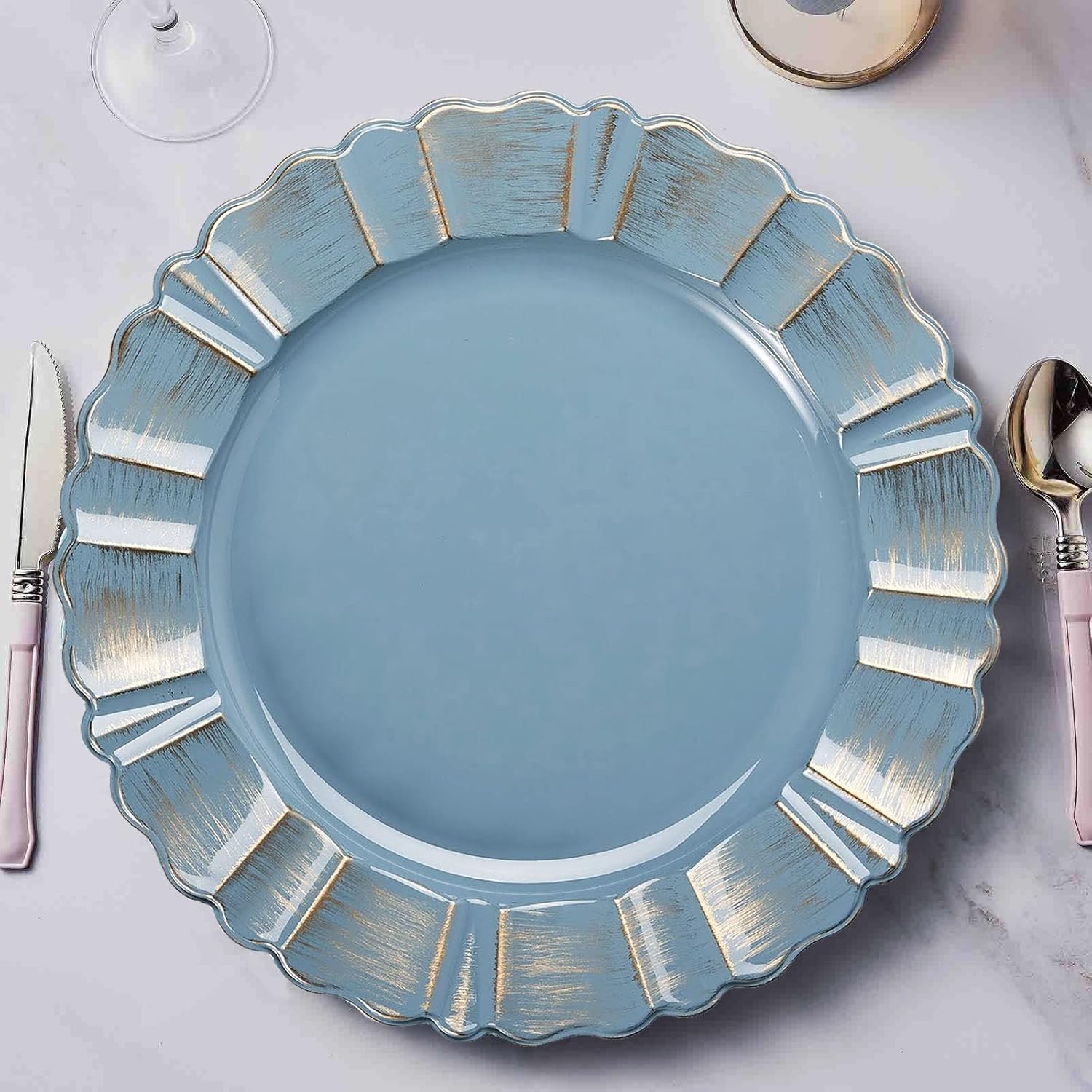  | Efavormart Set of 6-13" Round - Dusty Blue Plastic Charger Plates With Waved Scalloped Rim for Wedding, Outdoor Receptions, Banquets, Holiday Dinner plates Chargers: Charger Plates
