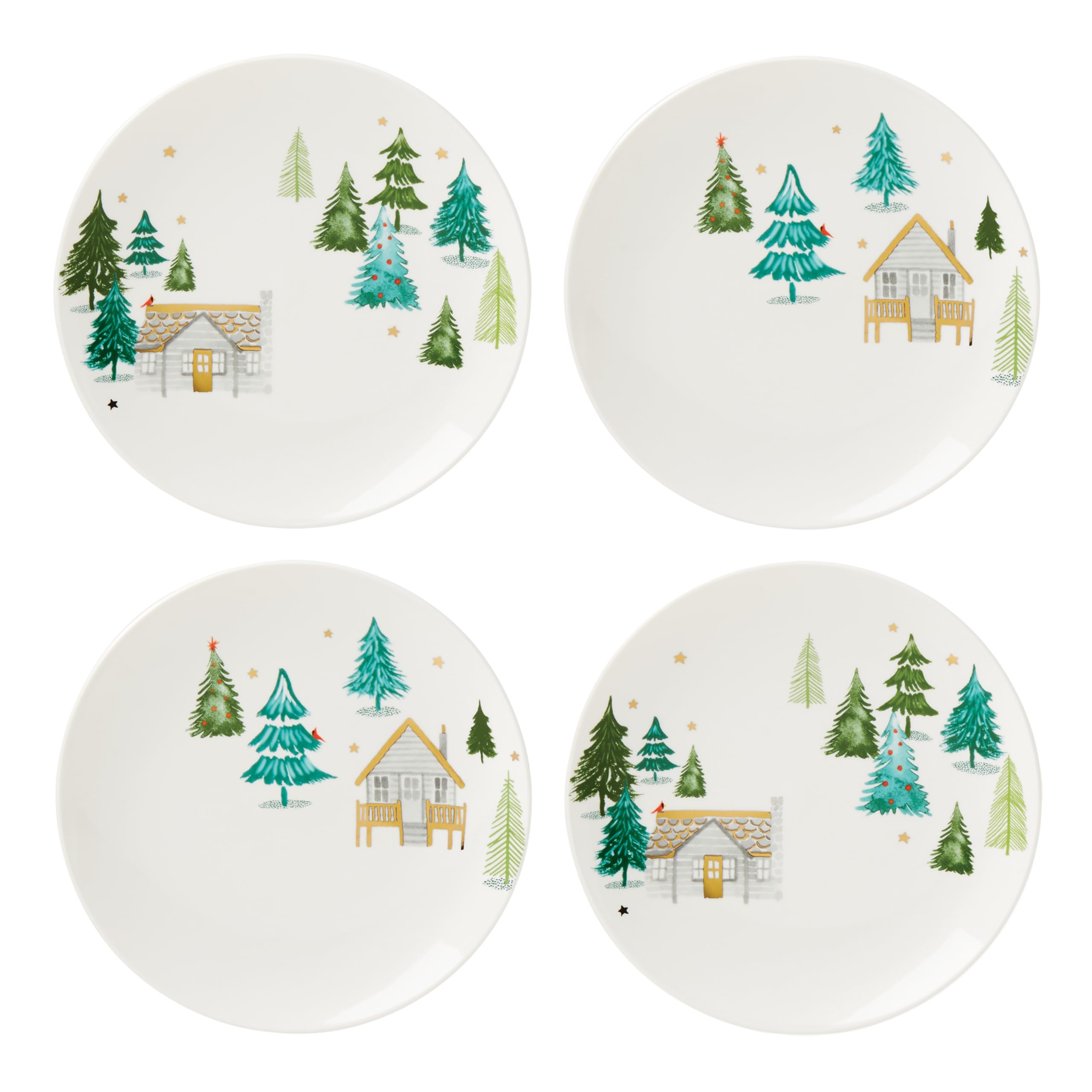 Lenox890751 Balsam Lane 4-Piece Accent Plate Set, Christmas Drinkware, Holiday Hosting