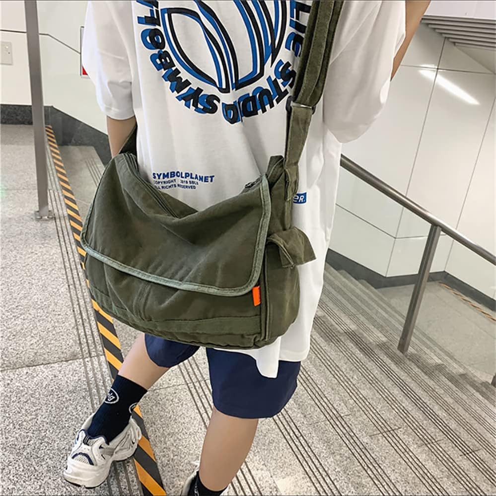 Generisch Borsa messenger vintage in tela per uomo e donna, borsa a tracolla Satchel Shoulder Bag Harajuku Streetwear (verde)