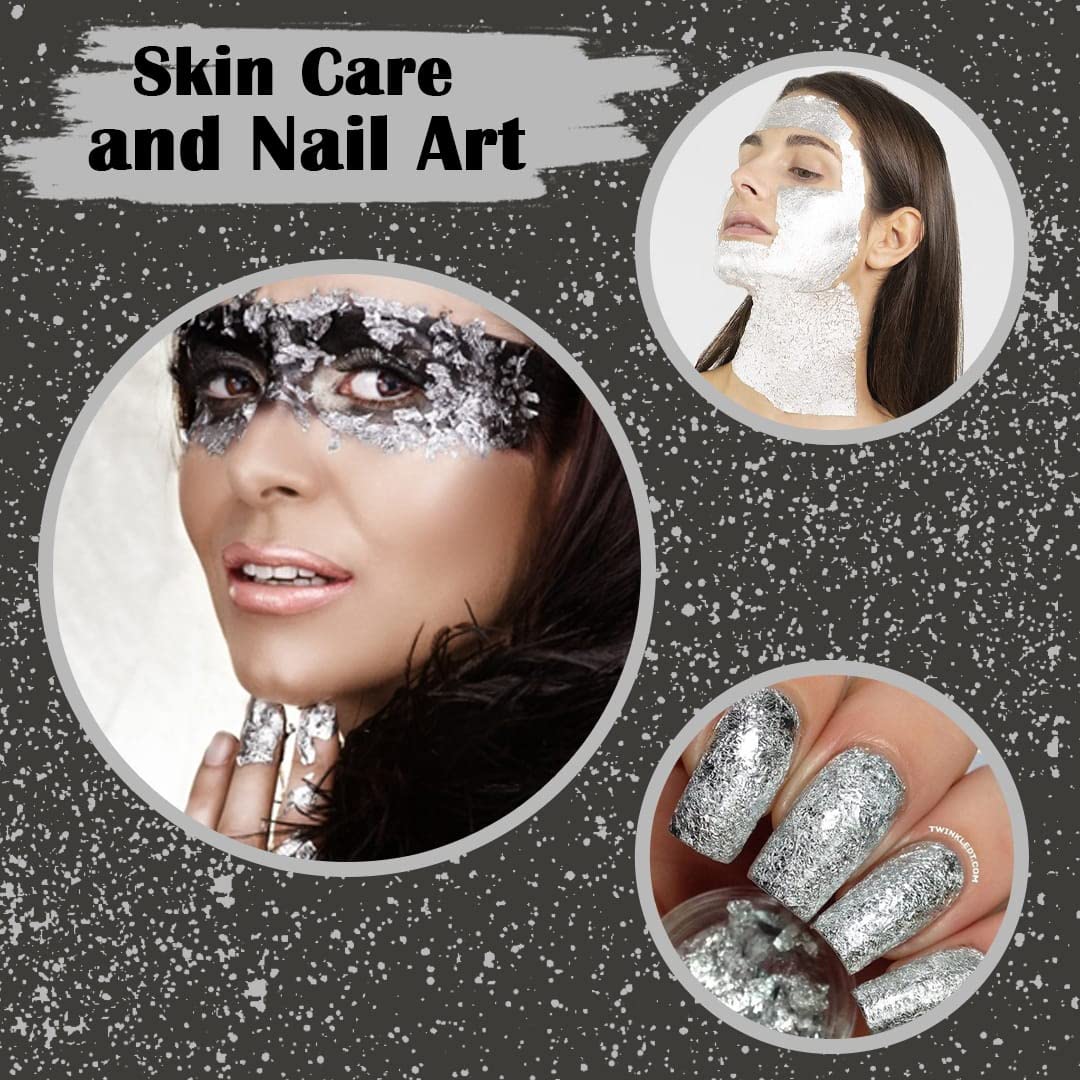 We Art Leaves 24k Edible Silver Leaf Sheets 50Pcs, 5 X 5 CM- Transferable Silver Leaf for Face mask,Drink Decorations, Bakery - Image 3