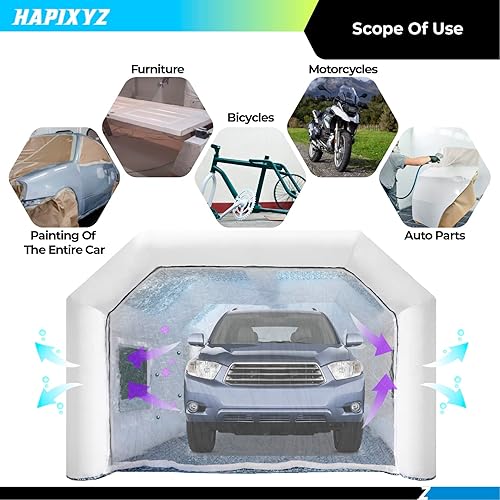 Miniatura 3 de HAPIXYZ Cabina de pintura inflable de camuflaje blanco, cabina de espray portátil de 28x15x10FT para automóviles, muebles y más