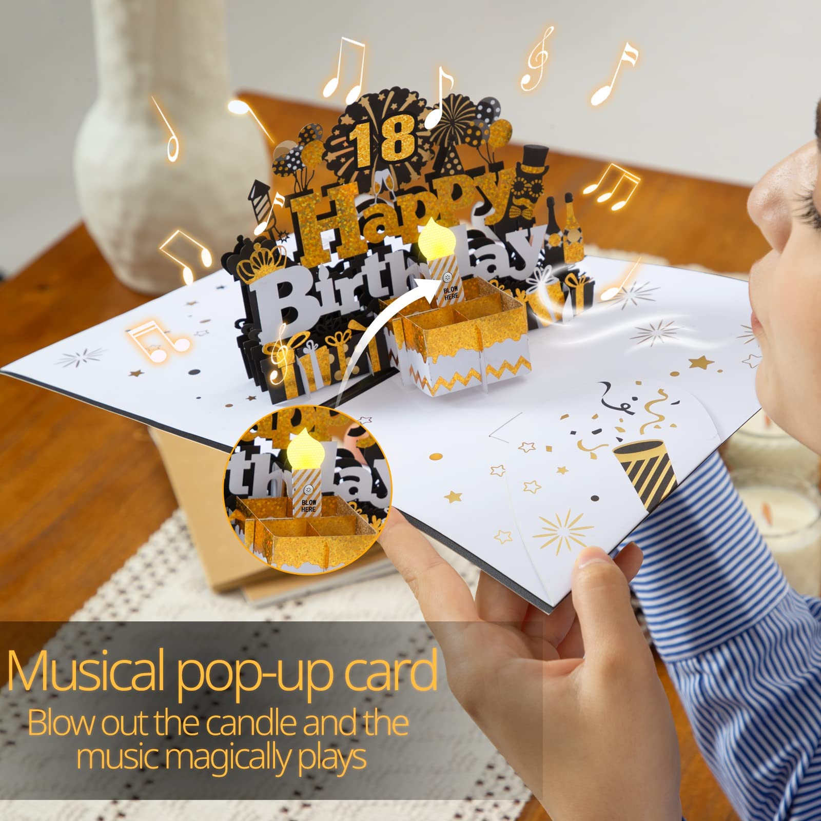 Musical Birthday Cards, Cat Pop Up Birthday Cards With Colourful Lights - View #4