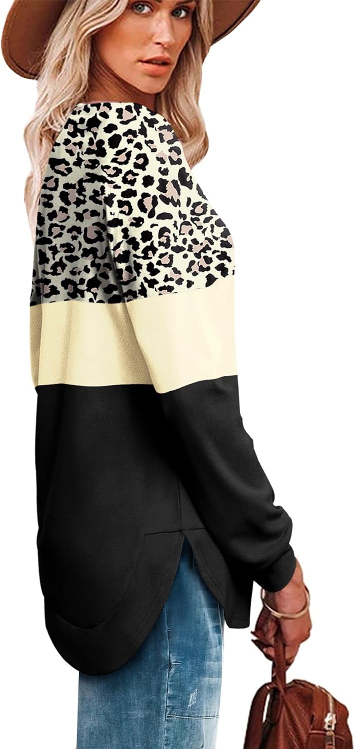 OFEEFAN Womens Sweatshirt Crewneck Long Sleeve Shirts High Low Tops Curved Hem - Image 4