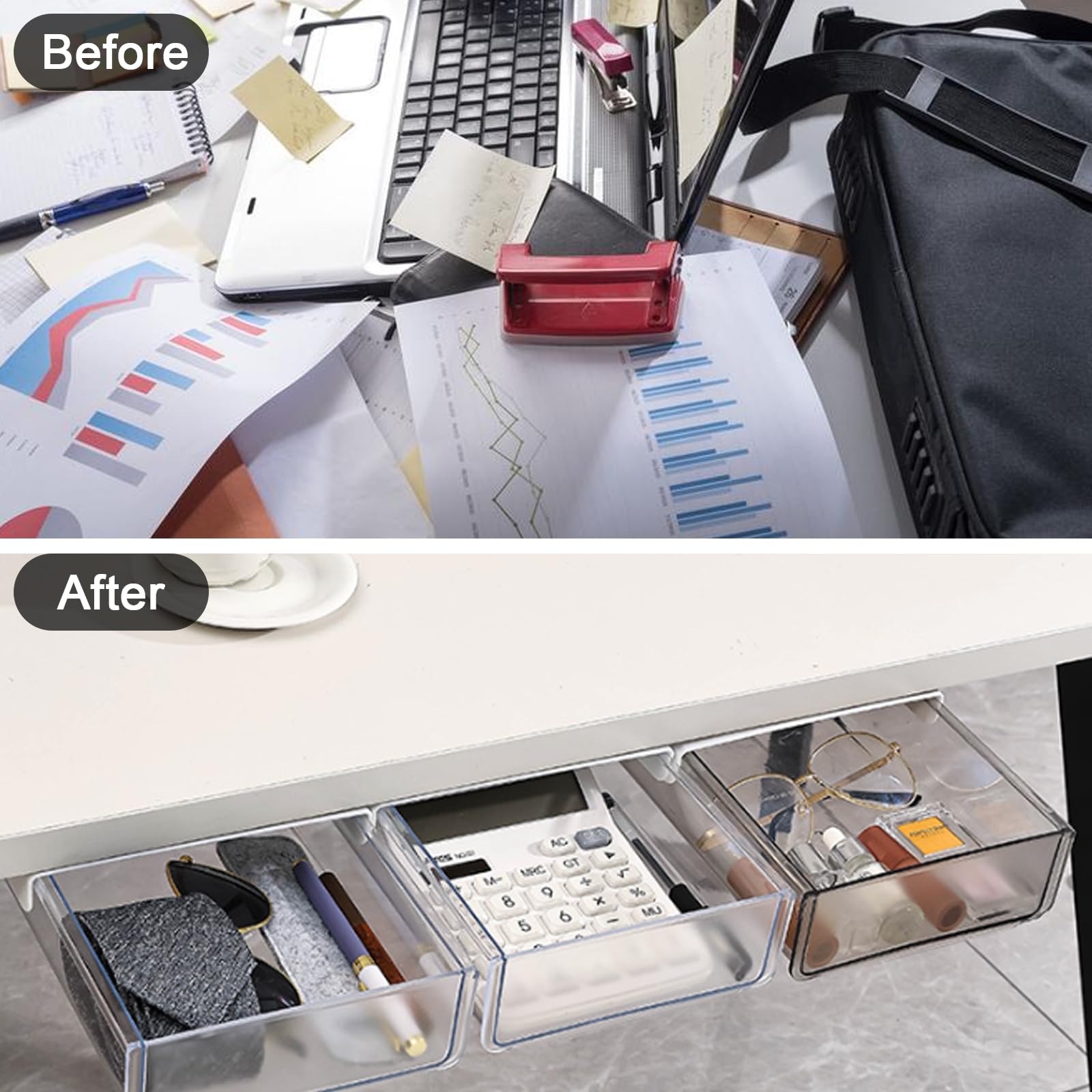 Cassetti Sottopiano Autoadesivi | Organizza Scrivania E Ufficio Senza Forare - Foto 5